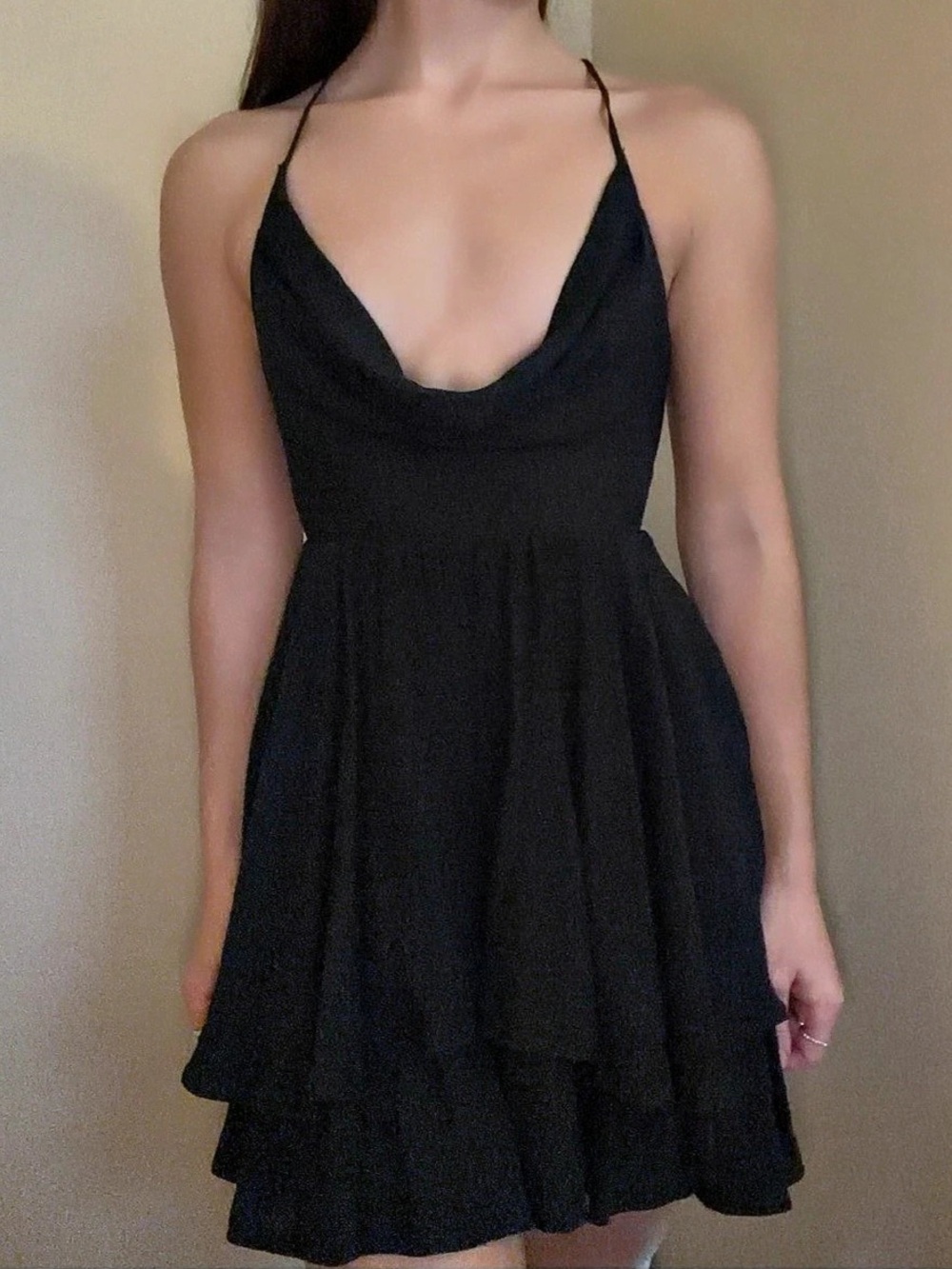 Black Mini Cowl Neck Dress Like New